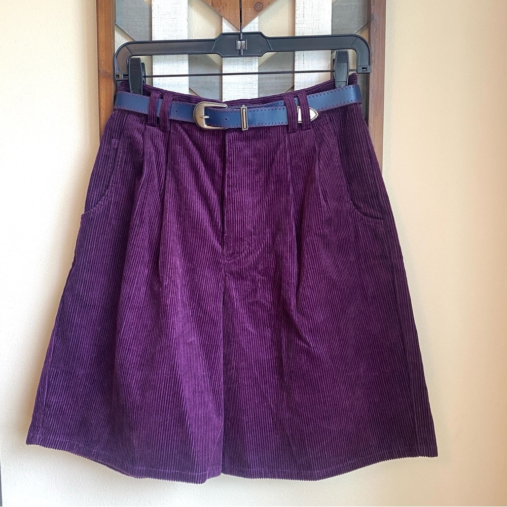 NOS VTG Gina Peters Corduroy Shorts Purple w/ Navy Belt M 8 28 29 Cotton 90s
